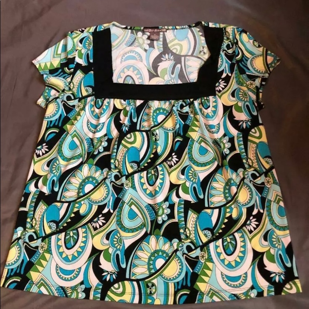 Notations Women's Sheer Top Blue Black Green